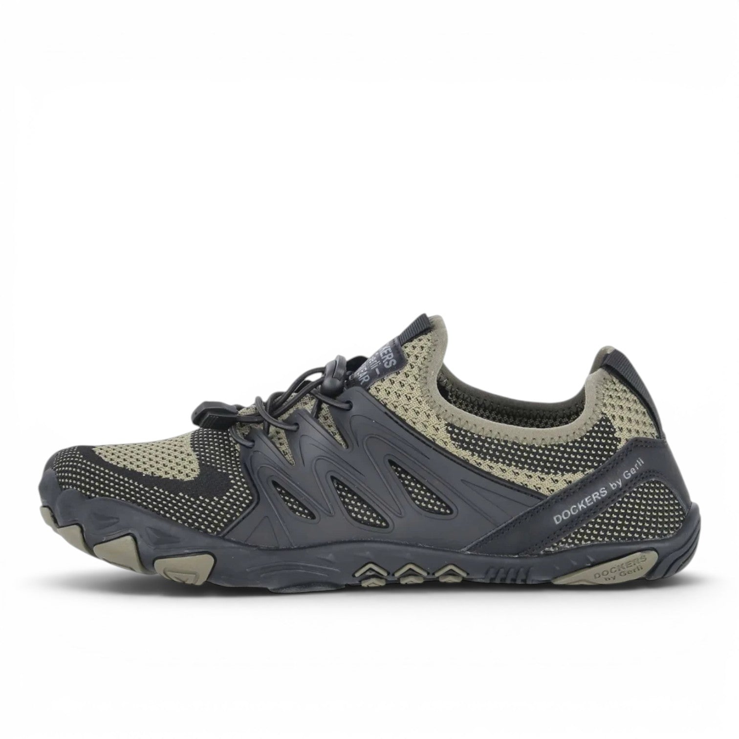 ShoeShop Dockers by Gerli olive green textile outdoor sneakers with black rubber sole and quick-lace system