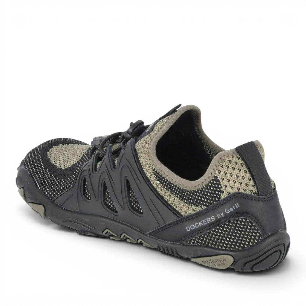 ShoeShop Dockers by Gerli 56MH006 olive and black textile sneakers with rubber sole and quick-lace system.