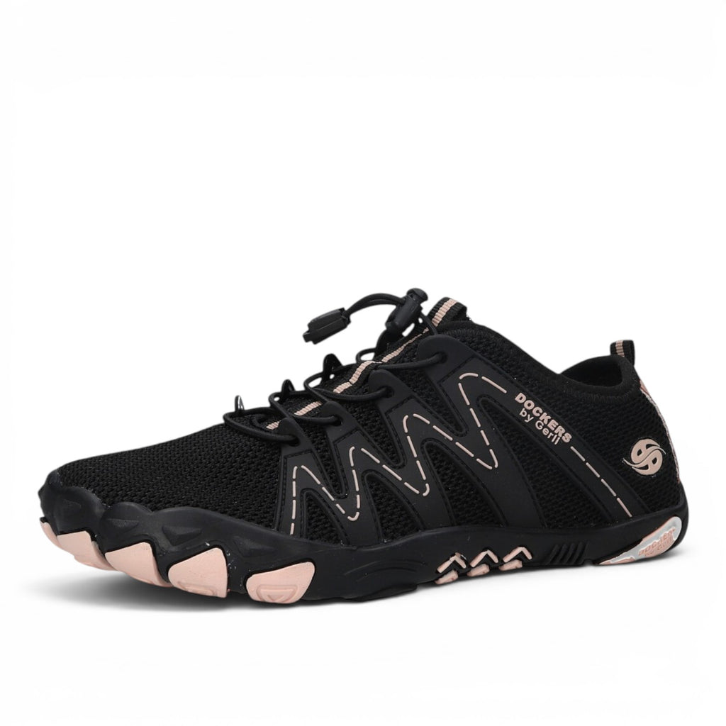 ShoeShop Dockers by Gerli black water shoes with mesh upper, quick-lace system, and beige rubber sole details.