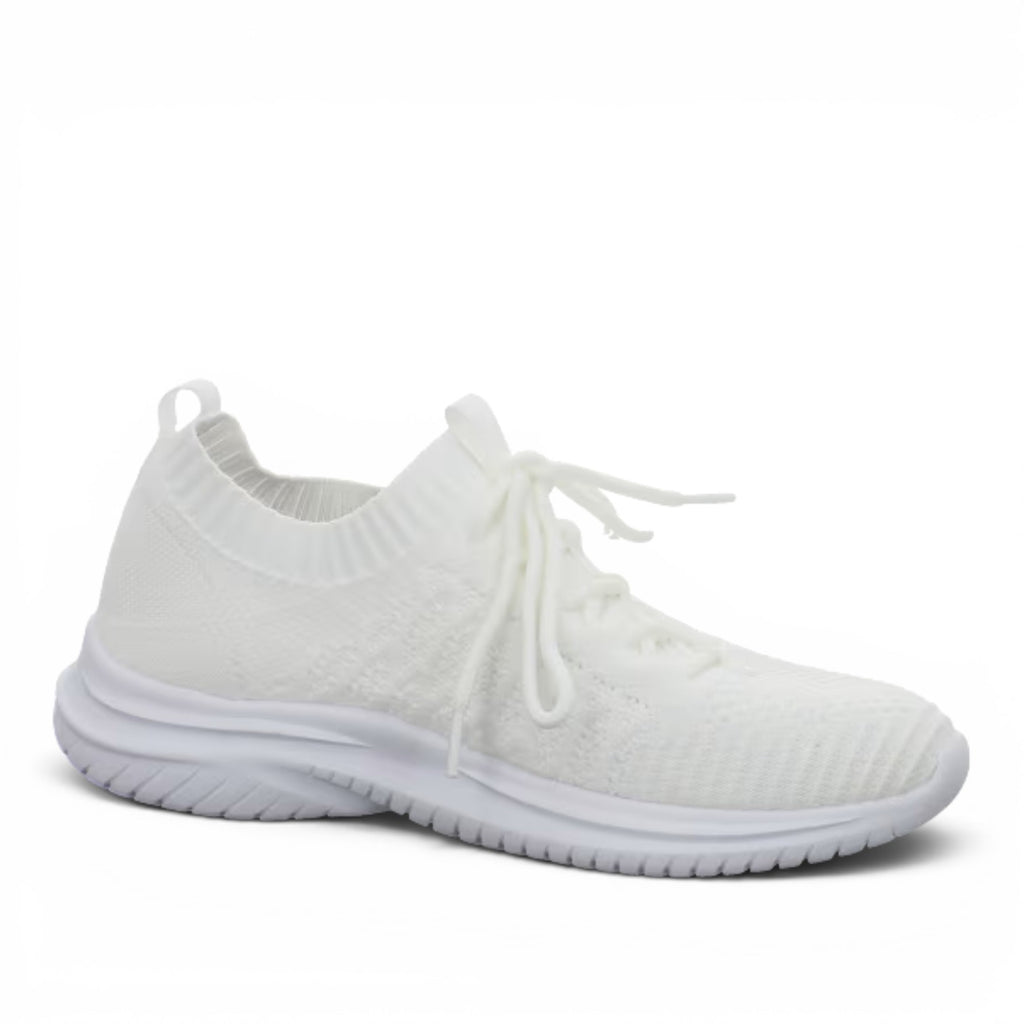 ShoeShop Dockers by Gerli white knit lace-up sneakers with a flexible athletic sole for casual wear.