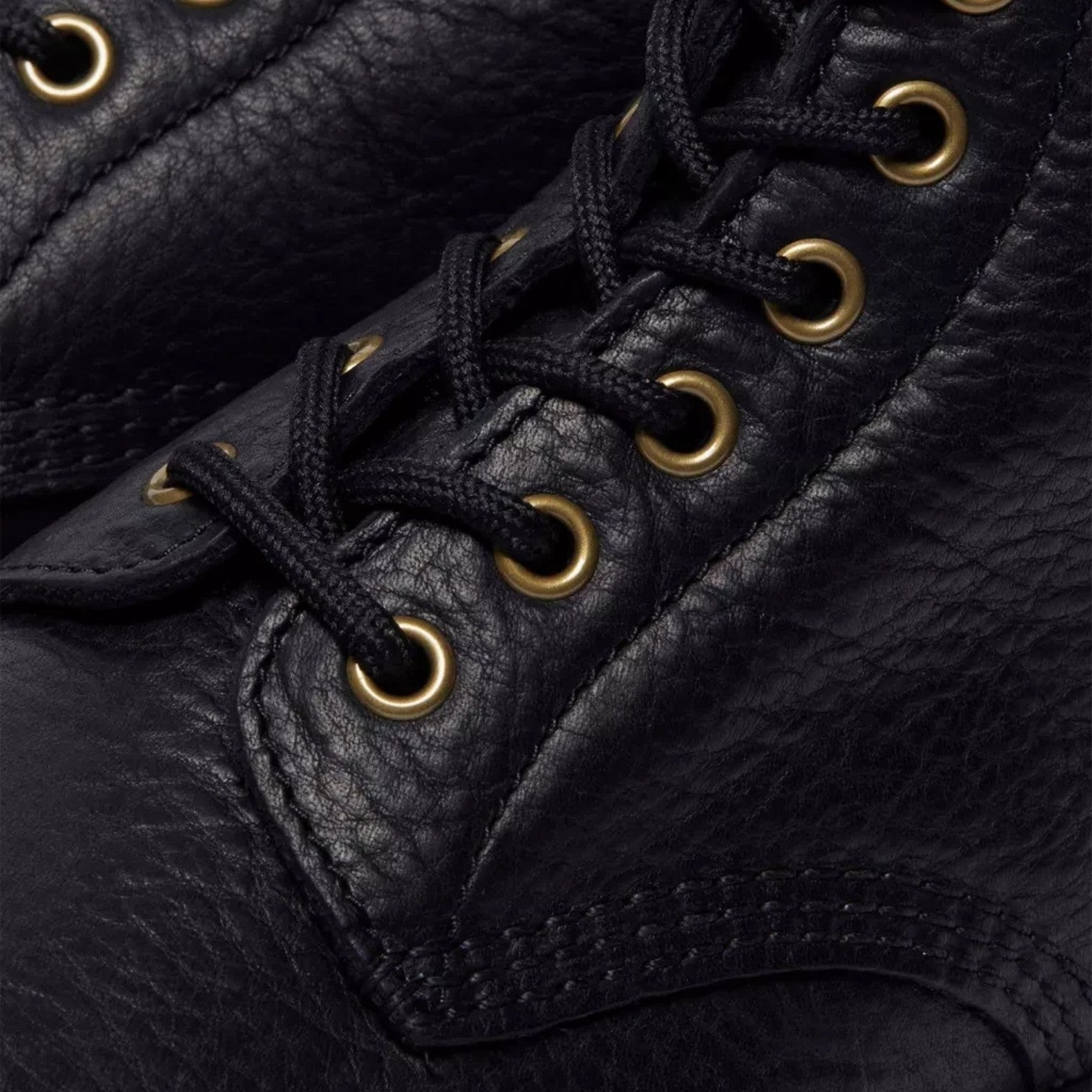 ShoeShop Dr. Martens 1460 black grizzly leather boots with gold eyelets and textured finish
