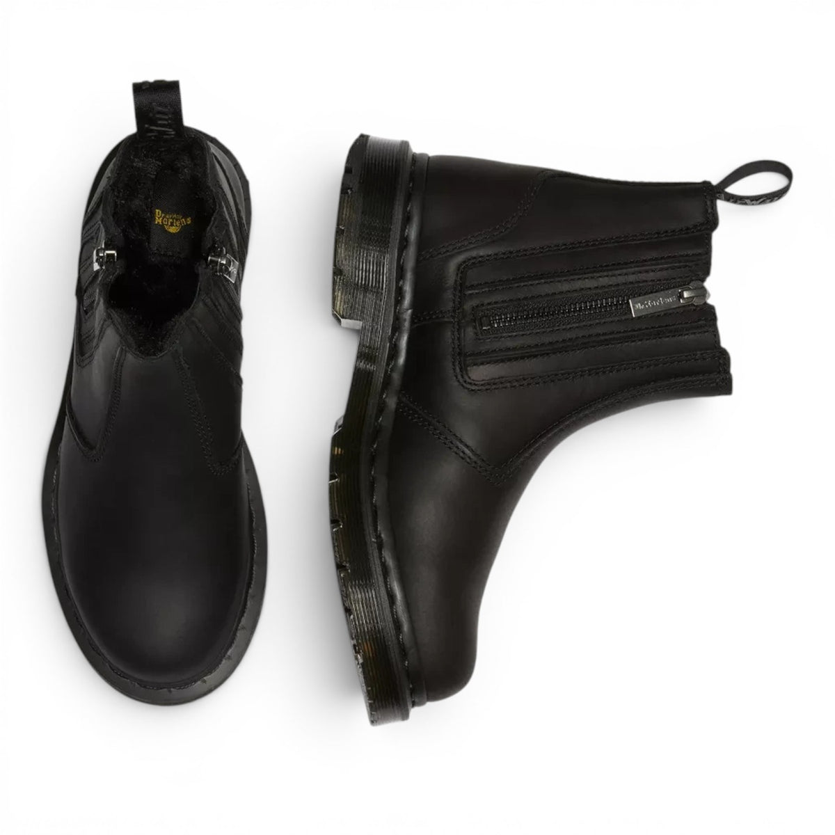 ShoeShop Dr. Martens 2976 Alyson black leather Chelsea boots with Sherpa lining and Wintergrip sole