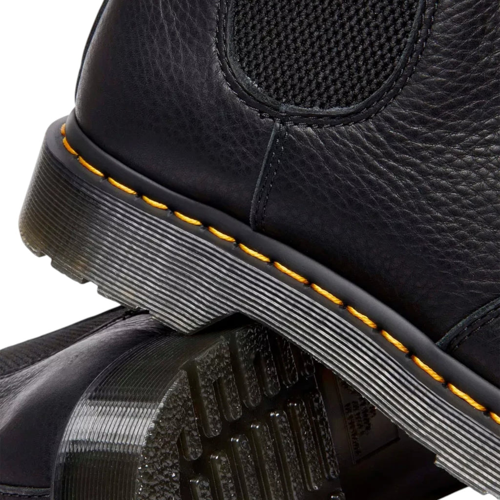 ShoeShop Dr. Martens 2976 Ambassador black leather Chelsea boots with signature yellow stitching and PVC sole