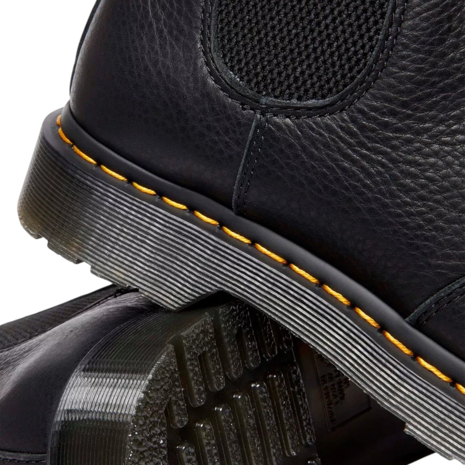 ShoeShop Dr. Martens 2976 Ambassador black leather Chelsea boots with signature yellow stitching and PVC sole