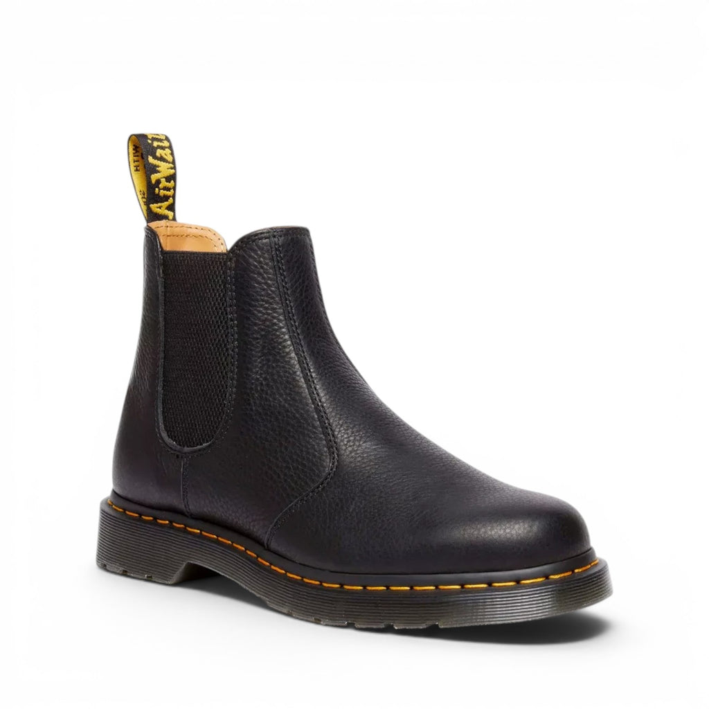 ShoeShop Dr. Martens 2976 Ambassador black leather Chelsea boots with yellow stitching and signature heel loop