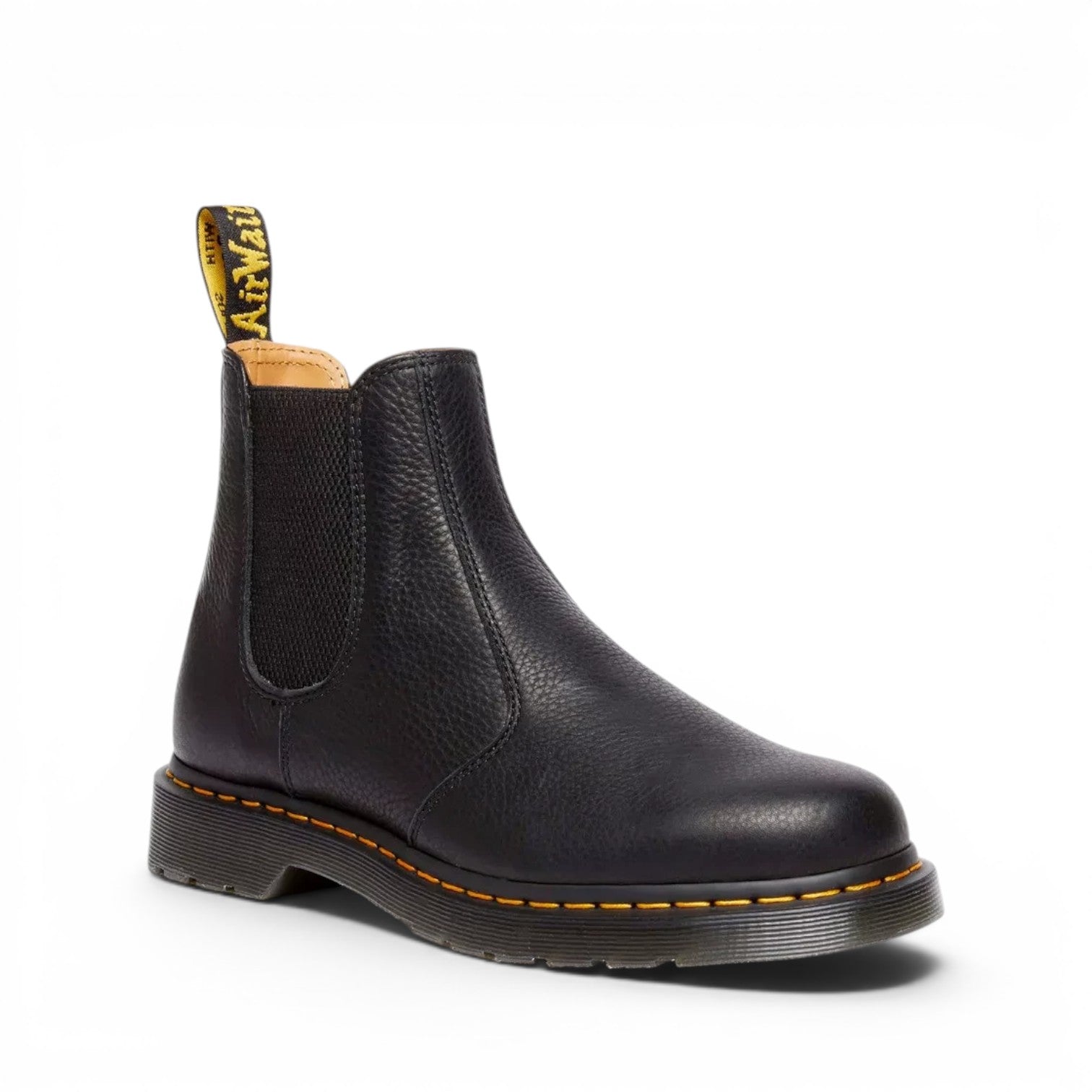 ShoeShop Dr. Martens 2976 Ambassador black leather Chelsea boots with yellow stitching and signature heel loop