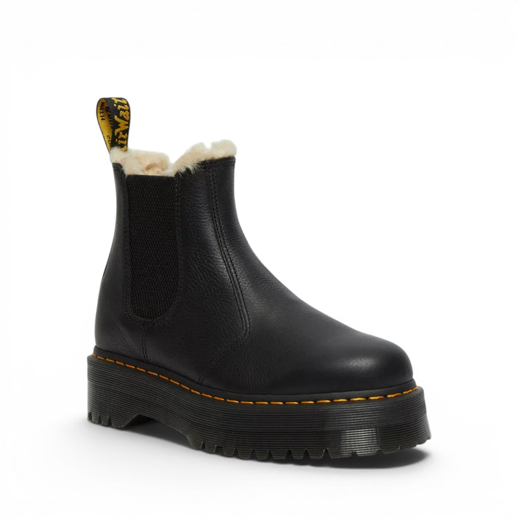 ShoeShop Dr. Martens 2976 Quad black nappa leather Chelsea boots with faux fur lining and chunky platform sole