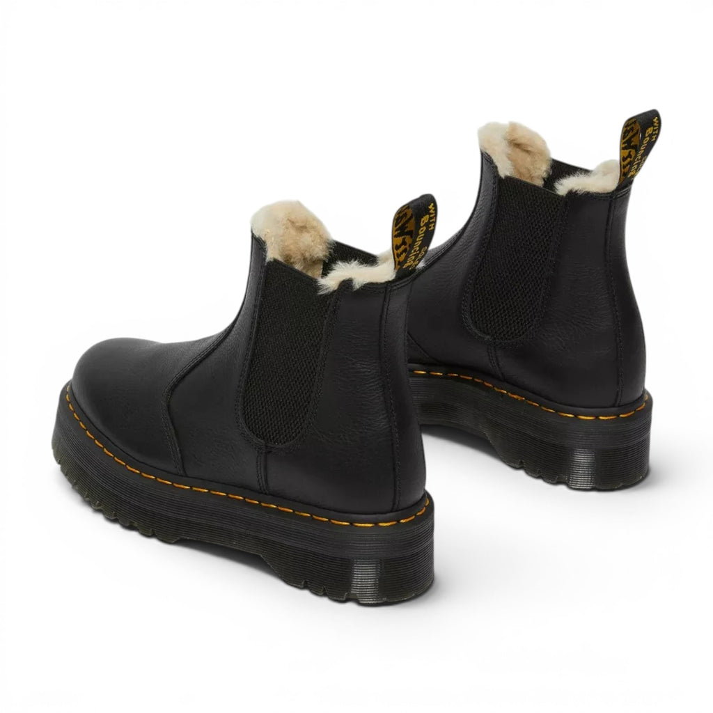 ShoeShop Dr. Martens 2976 Quad black nappa leather platform Chelsea boots with warm fur lining and yellow stitching