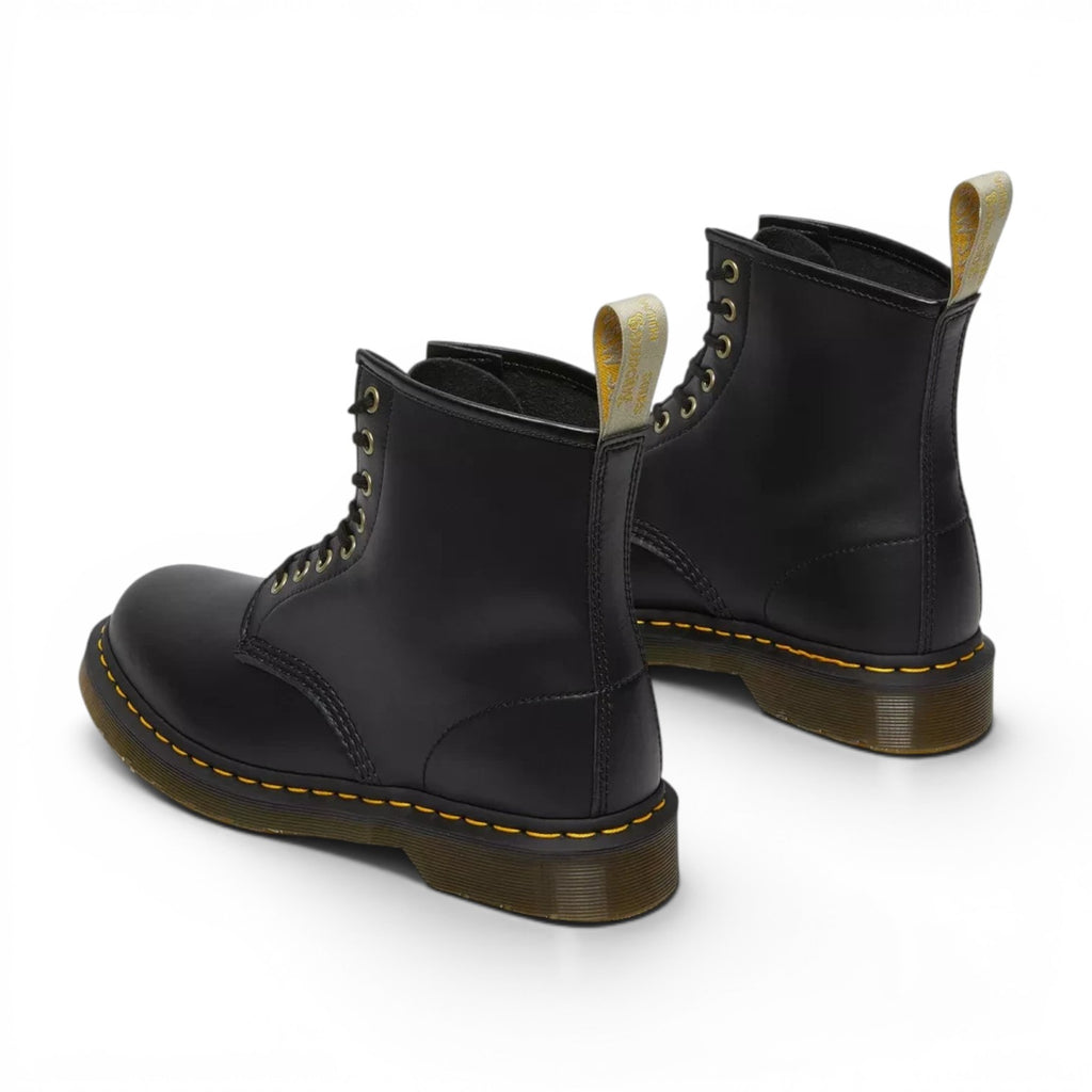 ShoeShop Dr. Martens 1460 Felix black vegan leather lace-up boots with signature yellow stitching and heel loop
