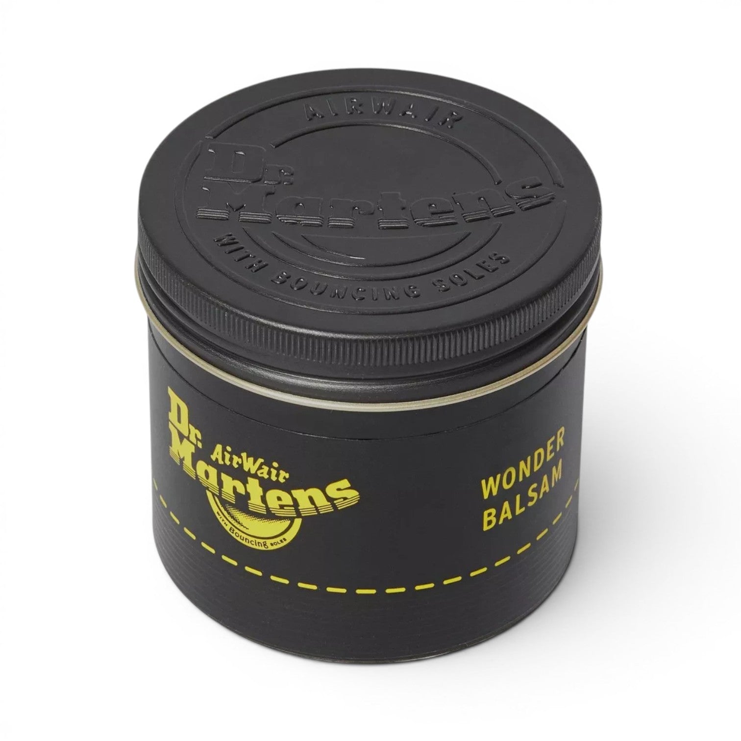 ShoeShop Dr. Martens Wonder Balsam leather care tin in black with yellow branding for conditioning boots