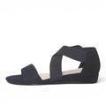 ShoeShop Duffy black elastic strap wedge sandals with a comfortable low heel