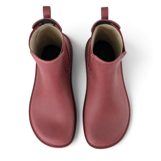 ShoeShop El Naturalista NA35 burgundy rubber Chelsea boots with pull tabs, top-down view