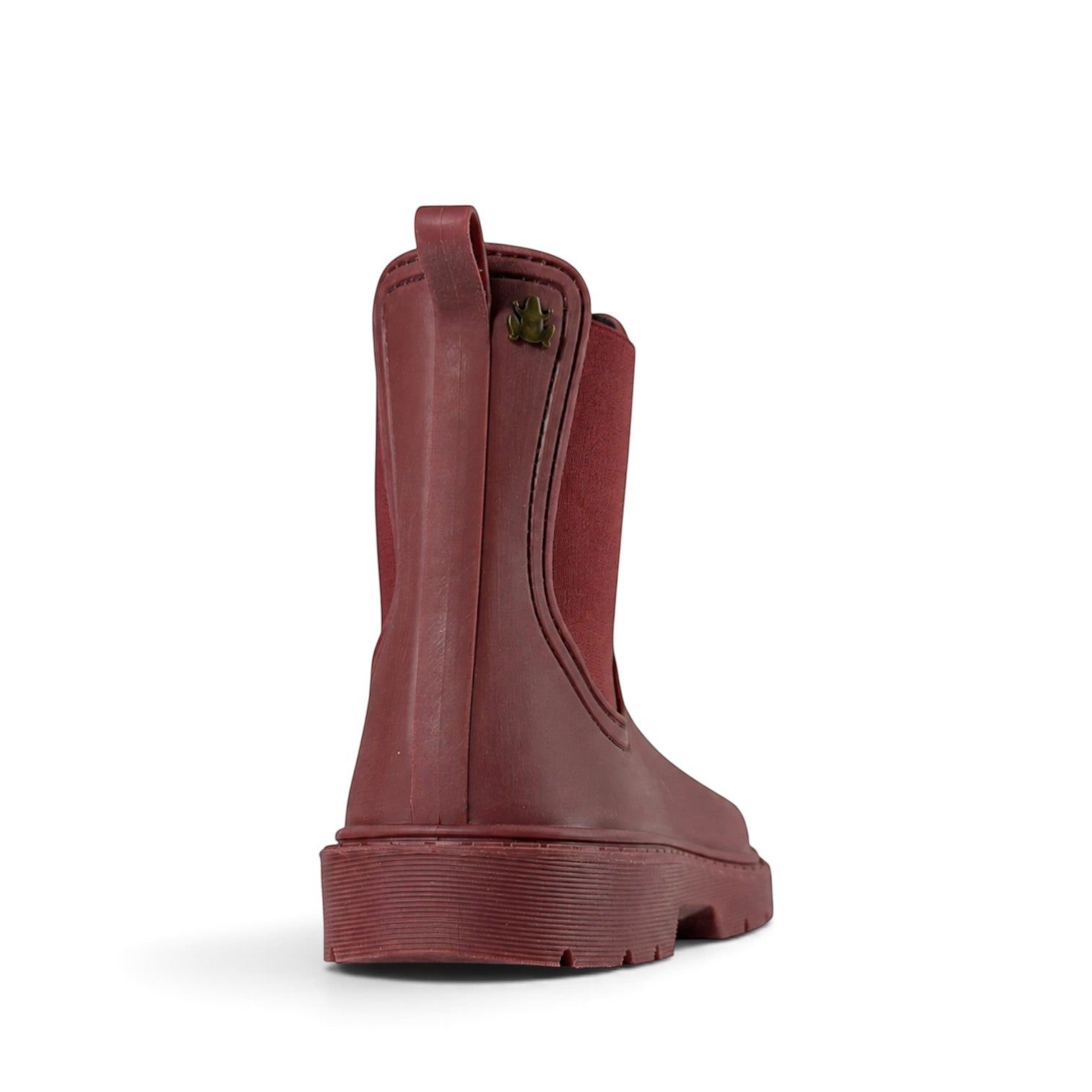 ShoeShop El Naturalista NA35 burgundy rubber ankle boot with elastic side panel and rear pull tab, back view