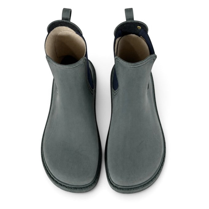 ShoeShop El Naturalista NA35 grey leather Chelsea boots with pull tabs and elastic side panels, top-down view.