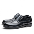 ShoeShop ERIK black leather brogue shoes with a crocodile-embossed texture and classic lace-up design