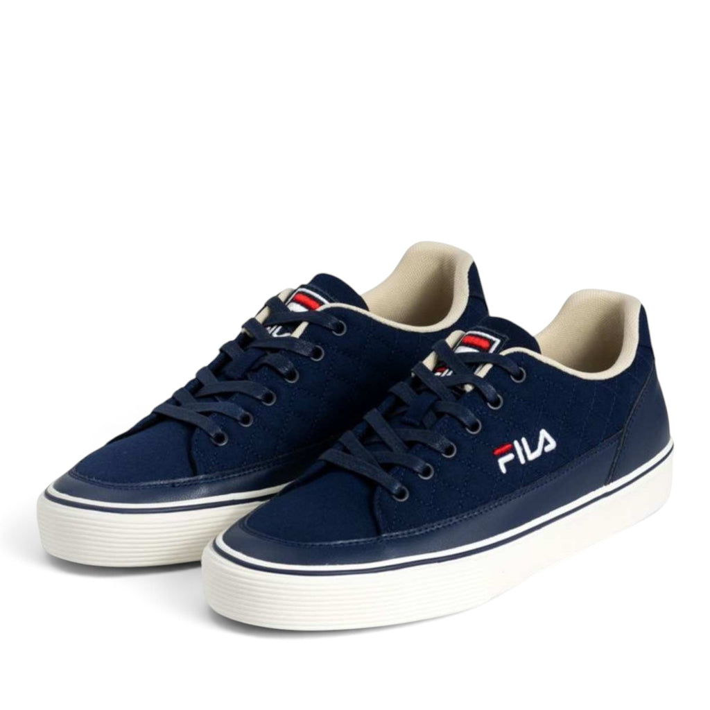 ShoeShop Fila FFM0416 navy blue canvas sneakers with white rubber soles and red and white logo branding