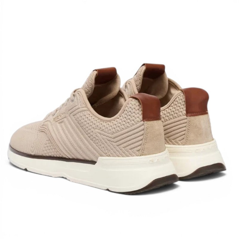 ShoeShop GANT beige knit sneakers with suede overlays and brown leather heel tab, rear view