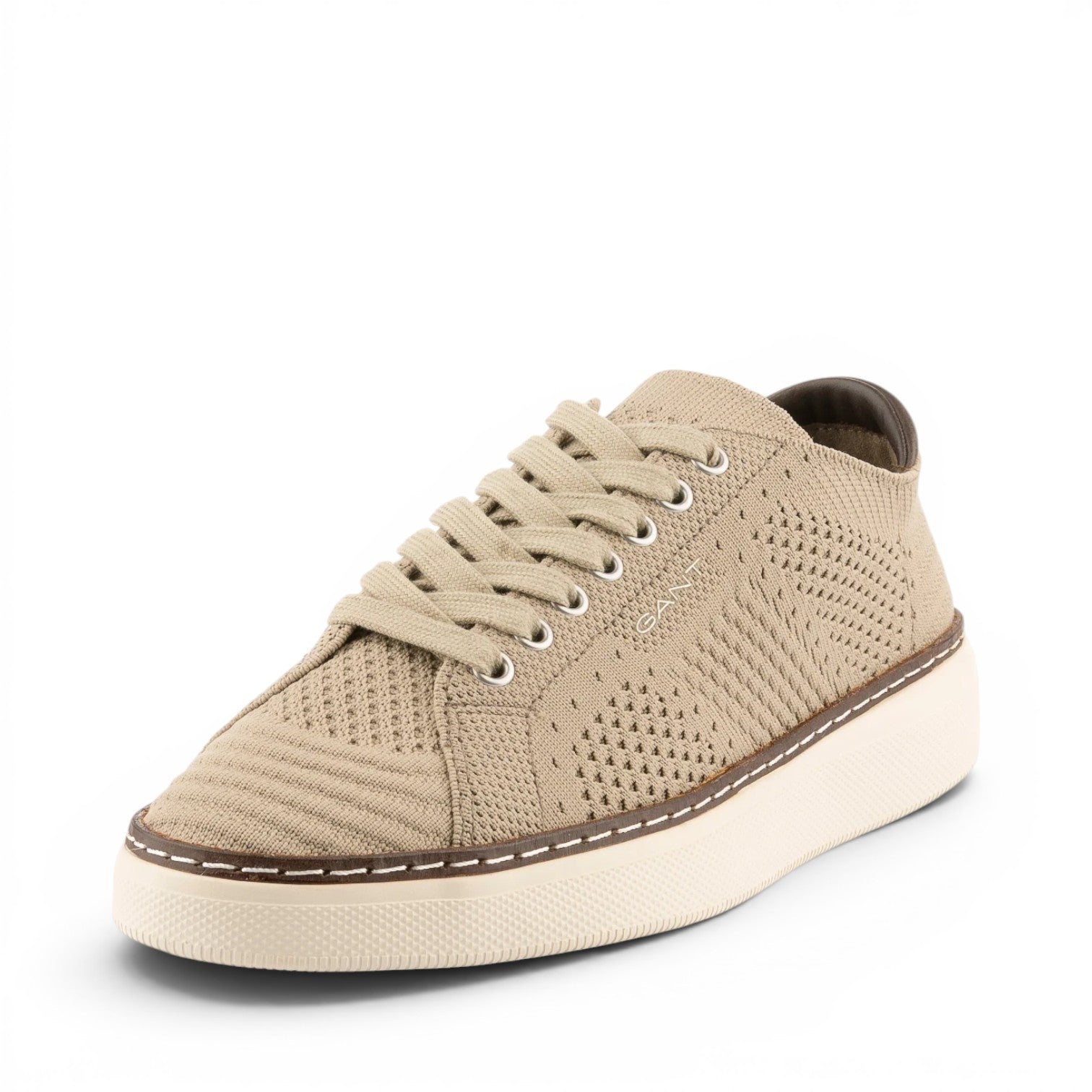 ShoeShop GANT beige knit lace-up sneakers with a thick white rubber sole and textured pattern