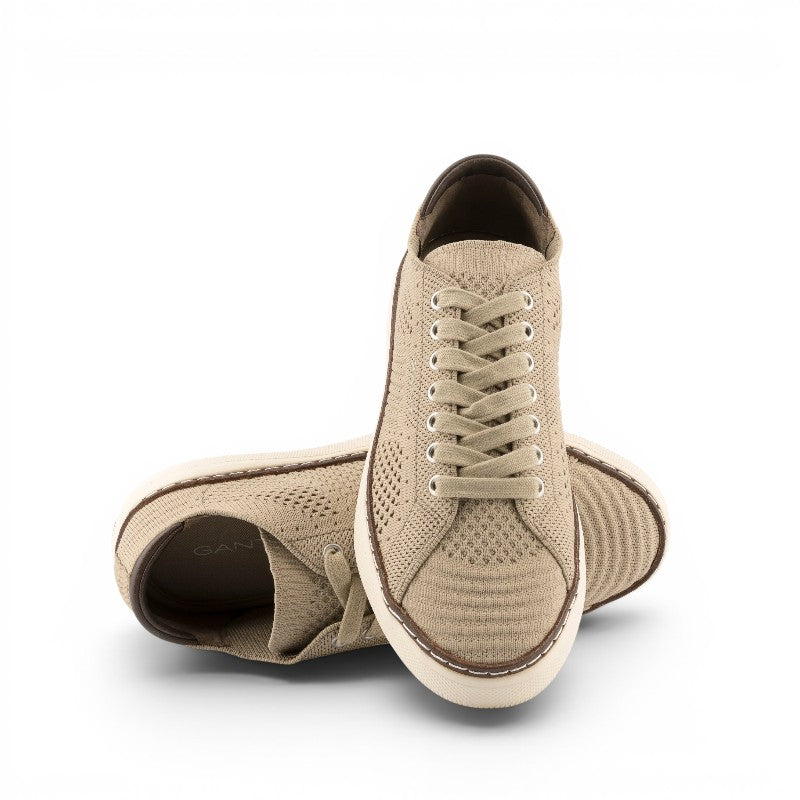 ShoeShop GANT beige knit sneakers with lace-up closure and brown leather heel detail