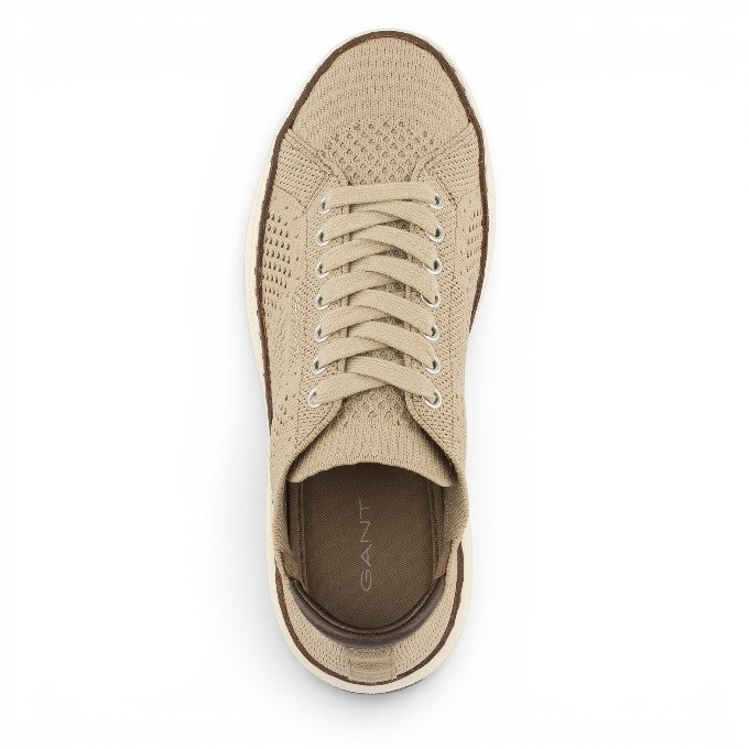 ShoeShop GANT beige knit lace-up sneakers with a textured upper and brown trim, top-down view.