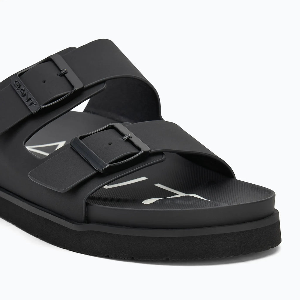 ShoeShop GANT black double-strap slide sandals with adjustable buckles and branded footbed