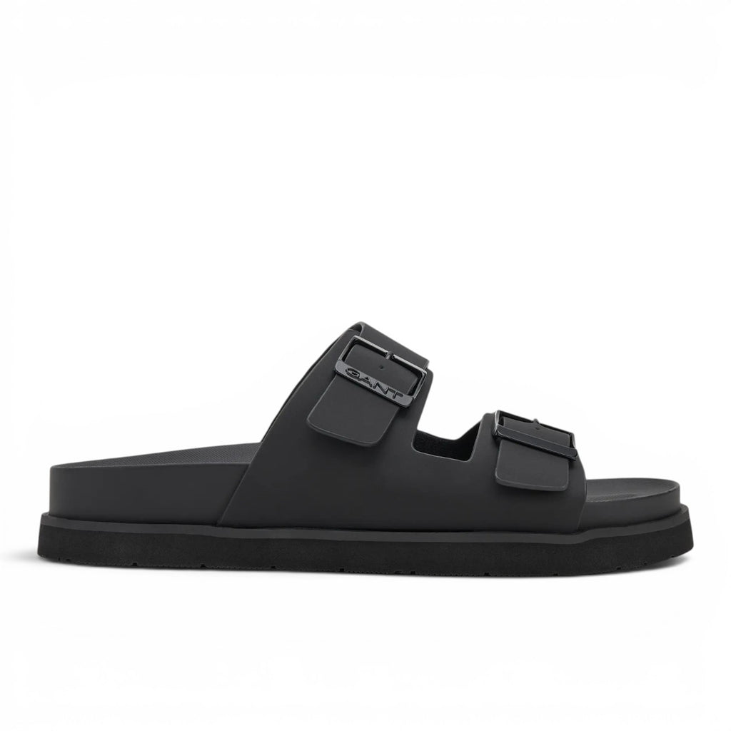 ShoeShop GANT black double-strap slide sandals with adjustable buckles and a thick contoured footbed