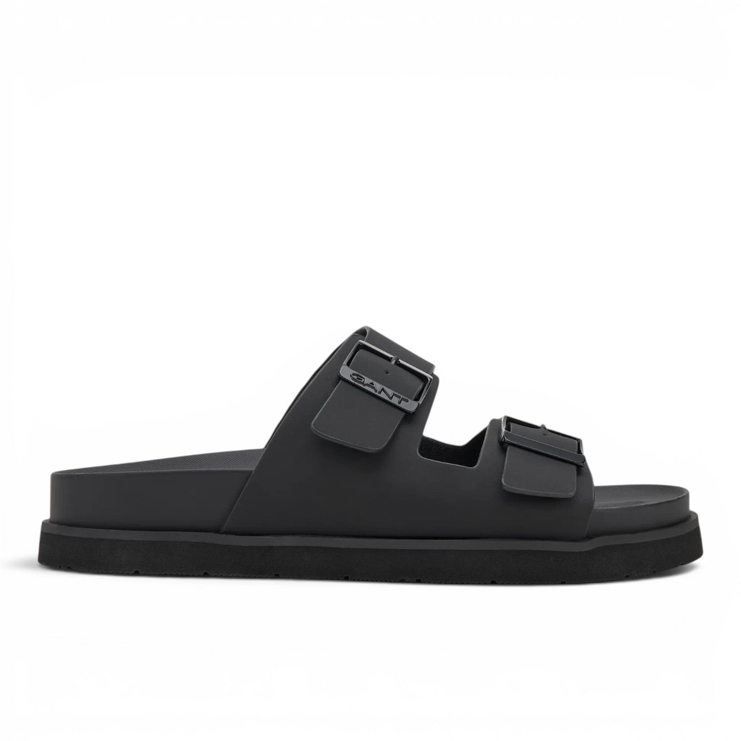 ShoeShop GANT black double-strap slide sandals with adjustable buckles and a thick contoured footbed