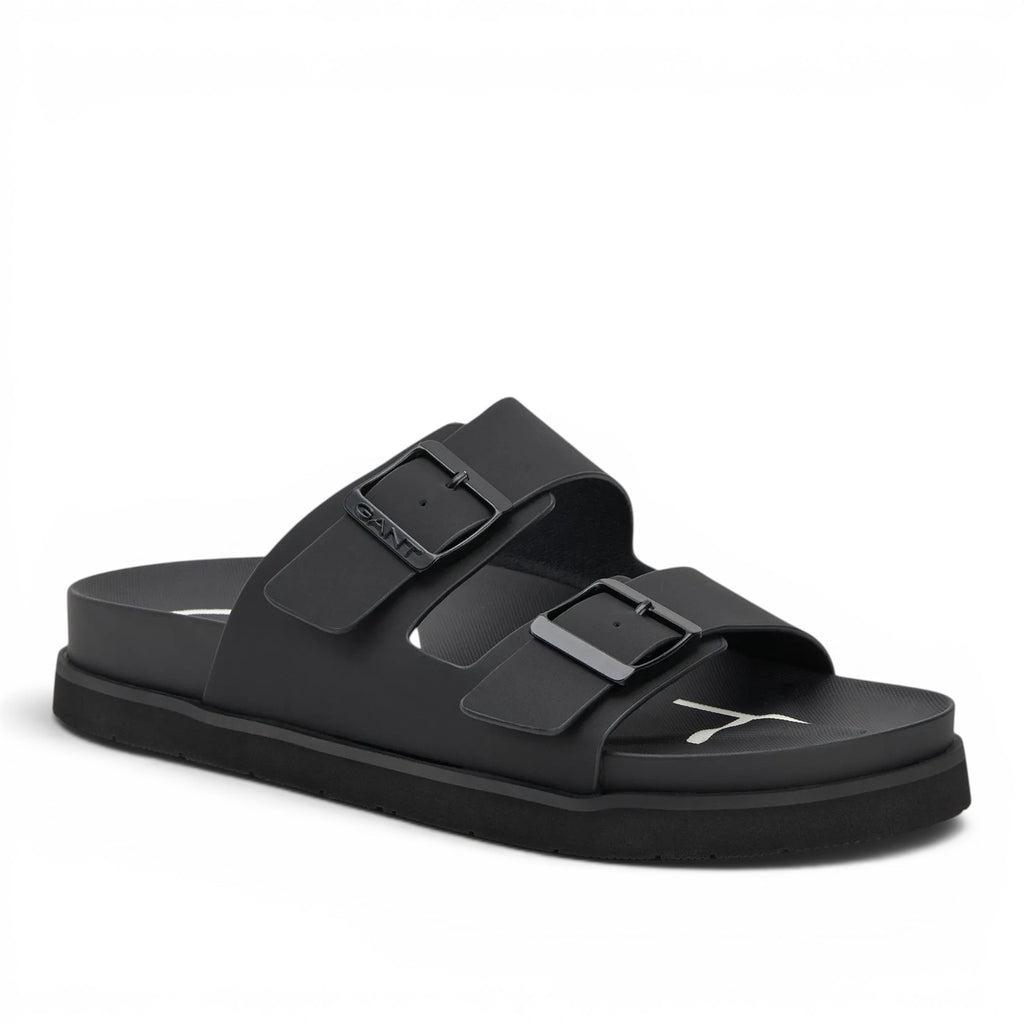 ShoeShop GANT black double-strap slide sandals with adjustable buckles and contoured footbed
