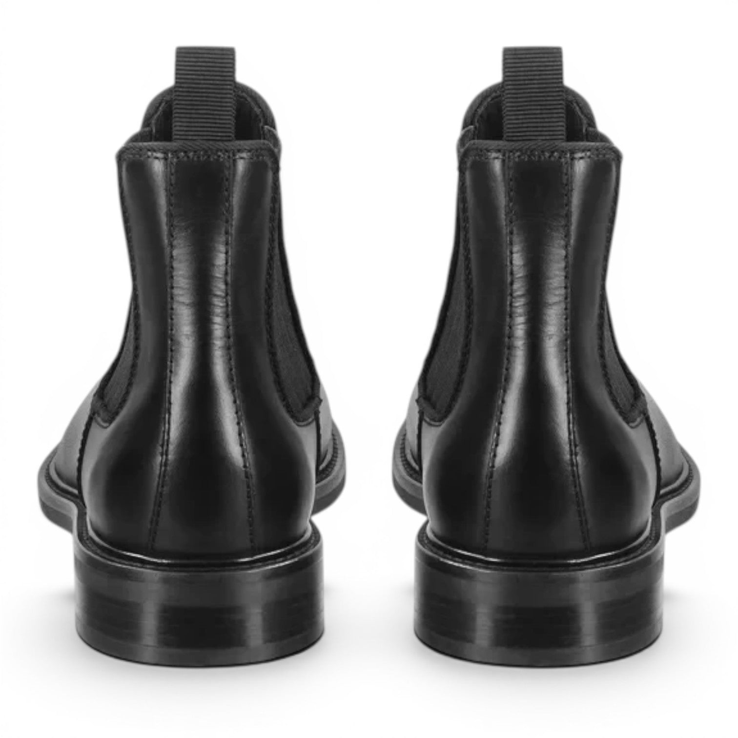 ShoeShop GANT black leather Chelsea boots with elastic side panels and rubber soles, back view