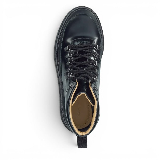ShoeShop GANT Hillprep Mid black leather hiking-style boots with lace-up closure and warm textile lining