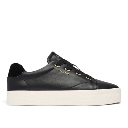 ShoeShop GANT black leather sneakers with a thick white platform sole and gold eyelet details
