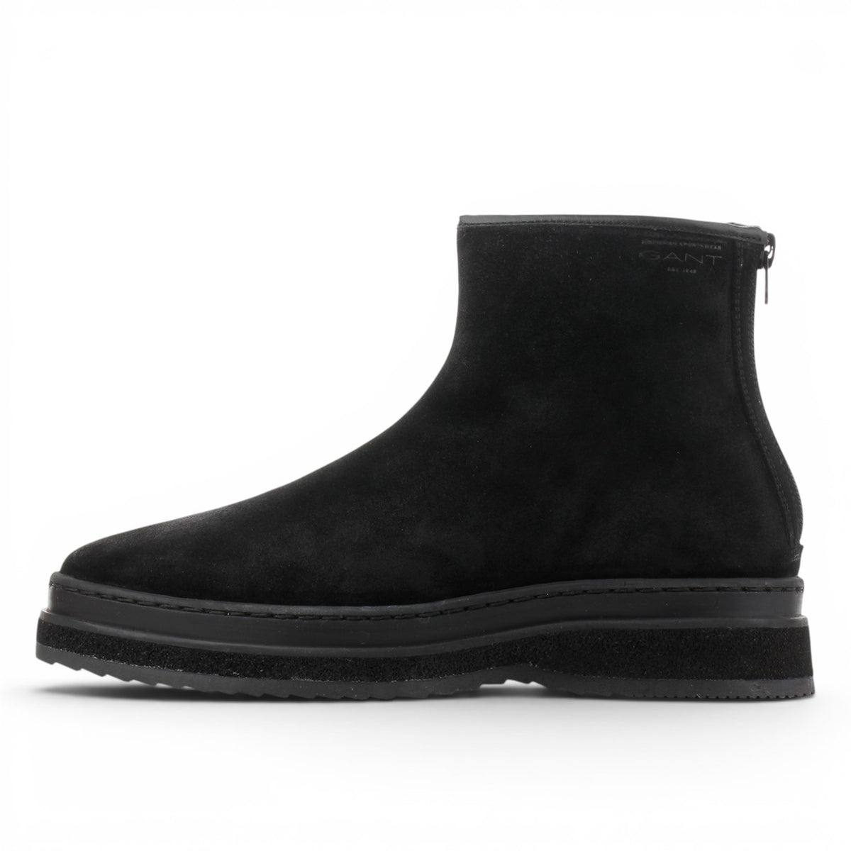 ShoeShop GANT Blistown 2A black suede ankle boots with wool lining and rubber sole, side view