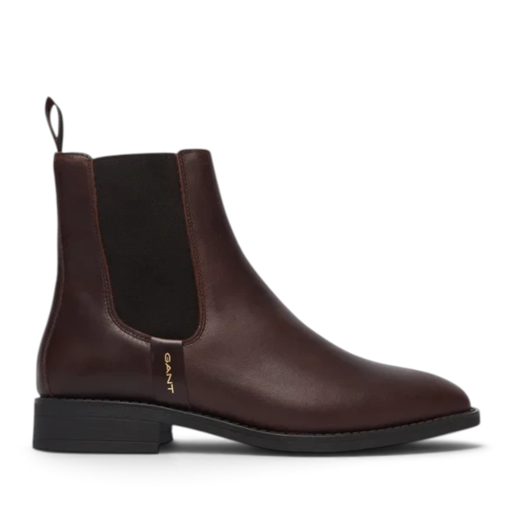 ShoeShop GANT dark brown leather Chelsea boots with elastic side panels and a small gold logo detail