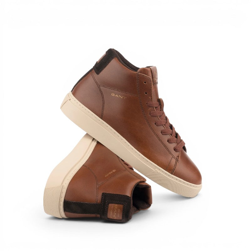ShoeShop GANT brown leather high-top sneakers with a cream rubber sole and lace-up closure.