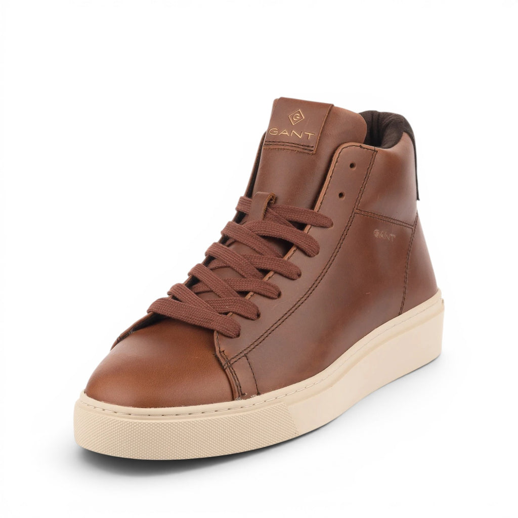 ShoeShop GANT brown leather high-top sneakers with matching laces and a cream rubber sole