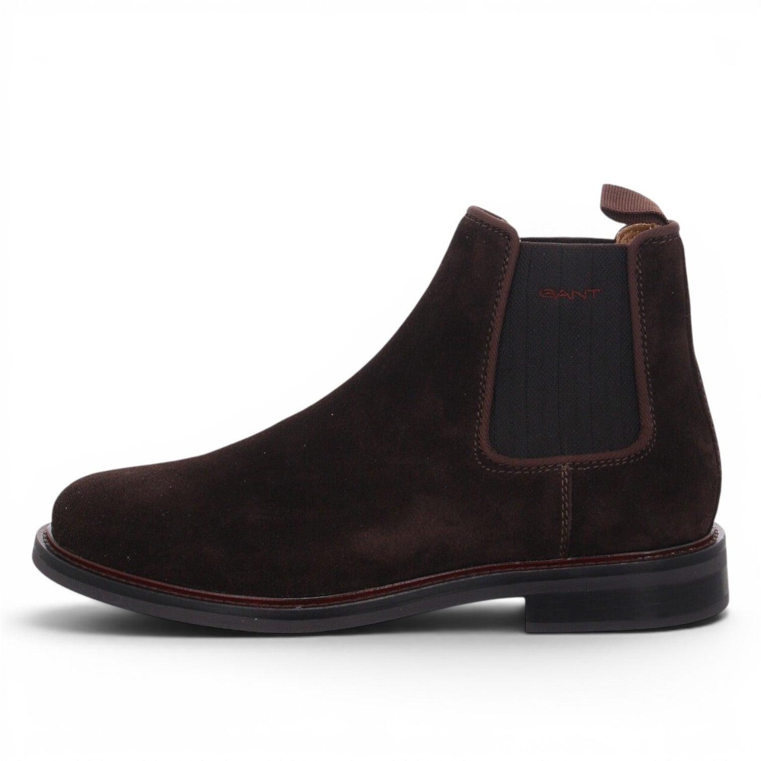 ShoeShop GANT dark brown suede Chelsea boots with elastic side panels and a low block heel