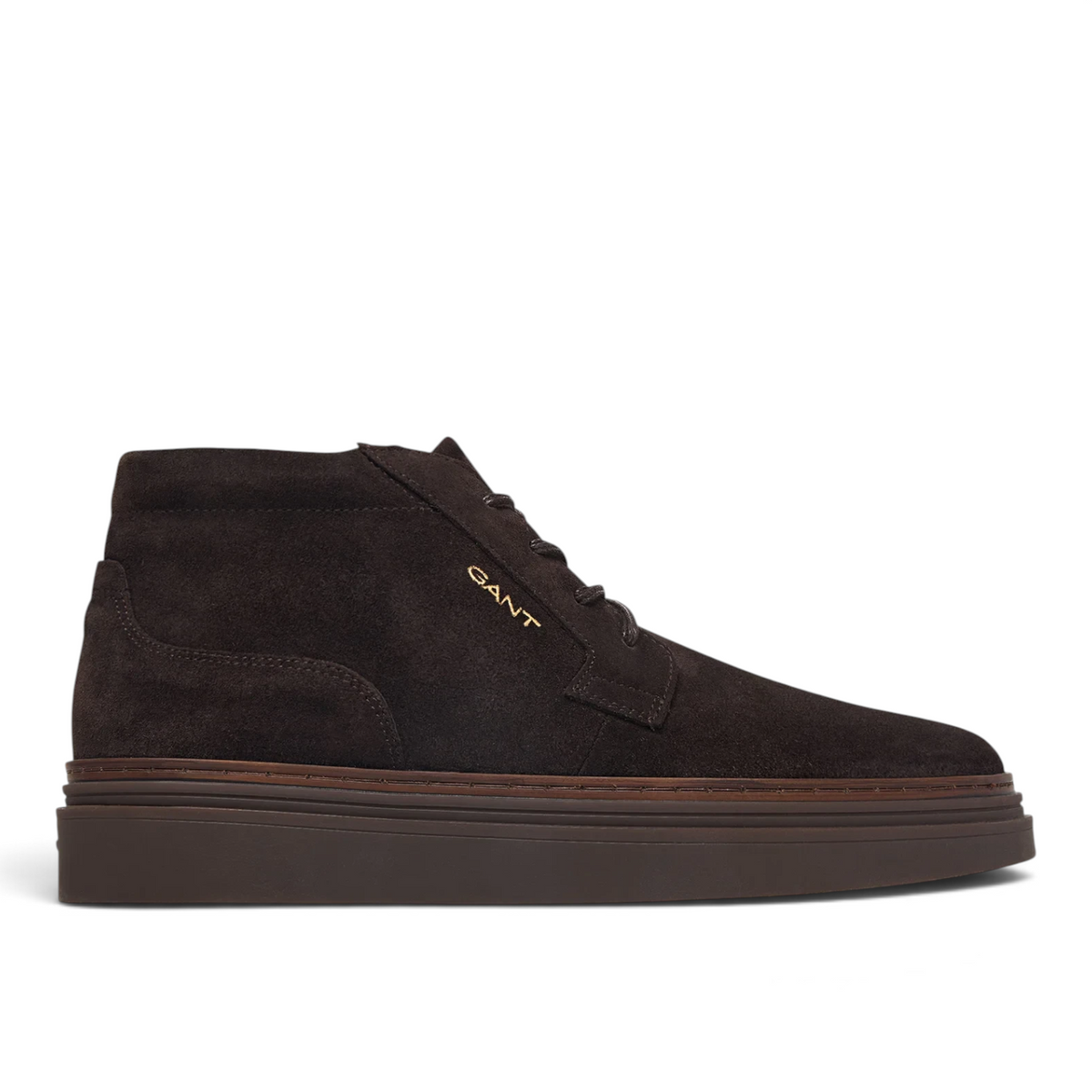 ShoeShop GANT Kinzoon mid-top boots in dark brown suede with a durable rubber sole and gold logo detail