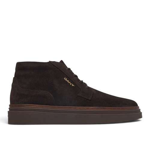 ShoeShop GANT Kinzoon mid-top boots in dark brown suede with a durable rubber sole and gold logo detail