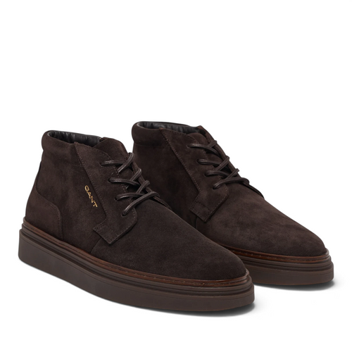 ShoeShop GANT Kinzoon mid-top boots in dark brown suede with lace-up closure and durable rubber soles
