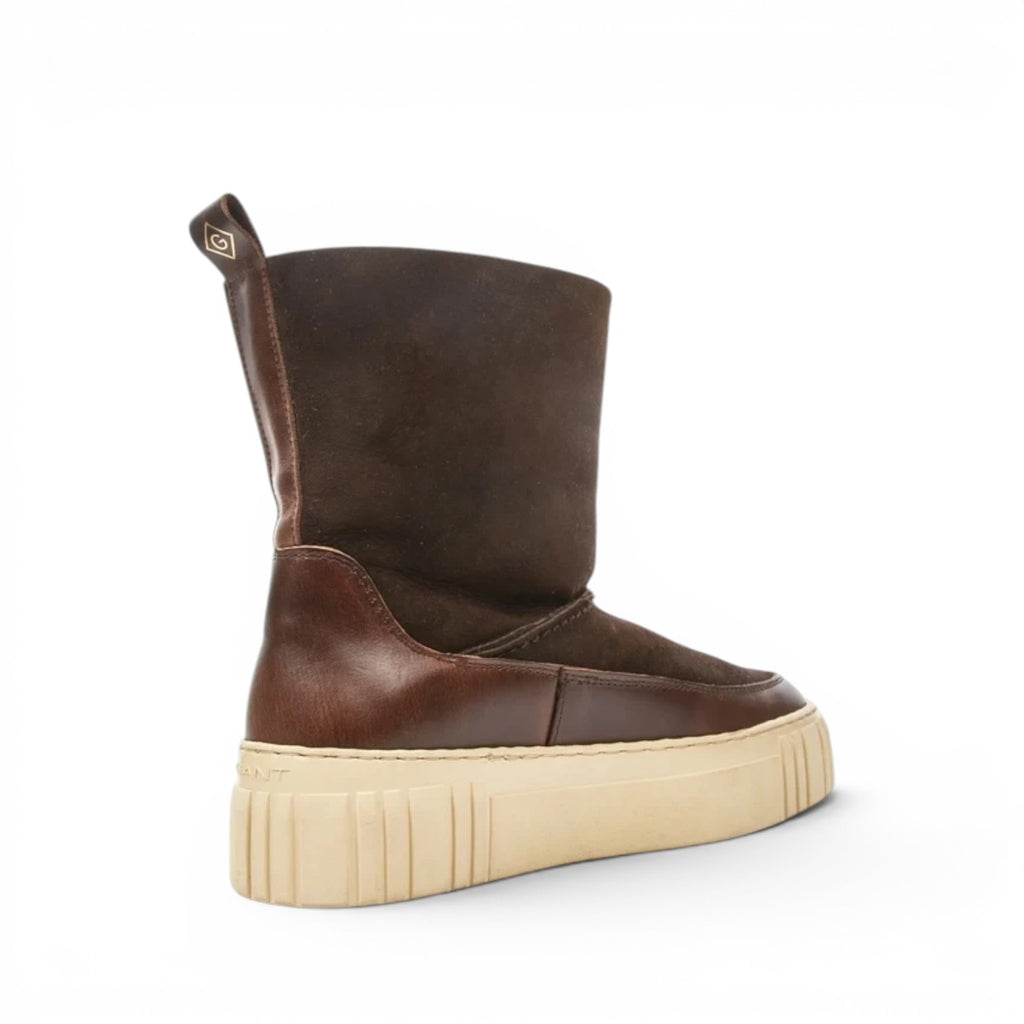 ShoeShop GANT brown suede and leather mid-calf boots with a chunky beige platform sole and rear pull tab
