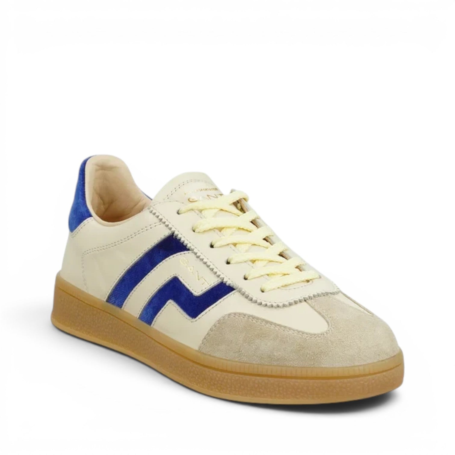 ShoeShop GANT cream and blue leather sneakers with suede detailing and a gum rubber sole