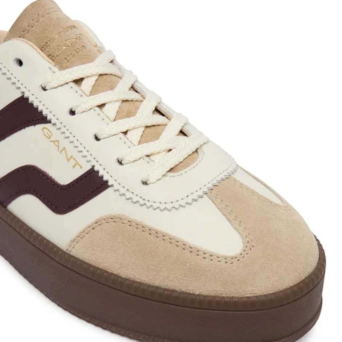 ShoeShop GANT cream and beige suede leather sneakers with dark brown side stripe and platform sole
