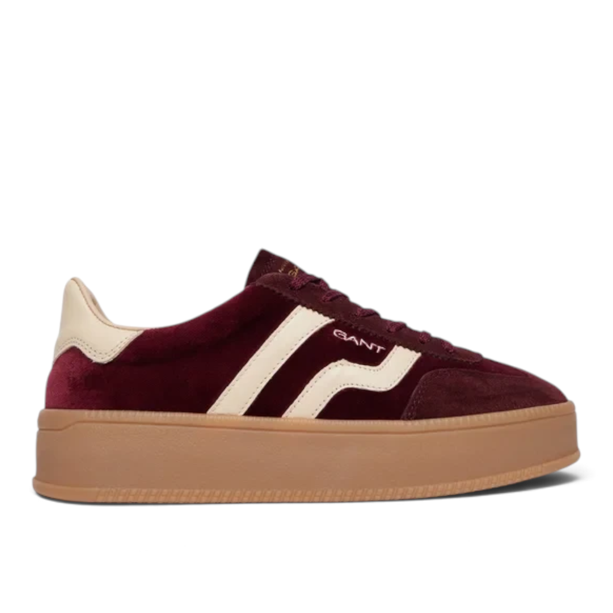 ShoeShop GANT Cuzmani sneakers in burgundy suede and textile with cream side stripes and a thick gum rubber sole