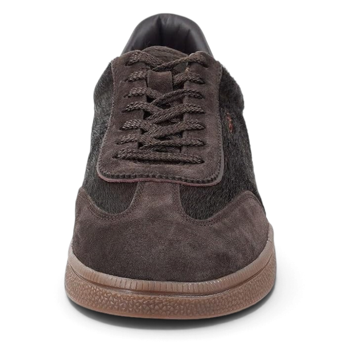 ShoeShop GANT Cuzmo dark brown leather and suede sneakers with textured hair-on-hide panels and rubber sole