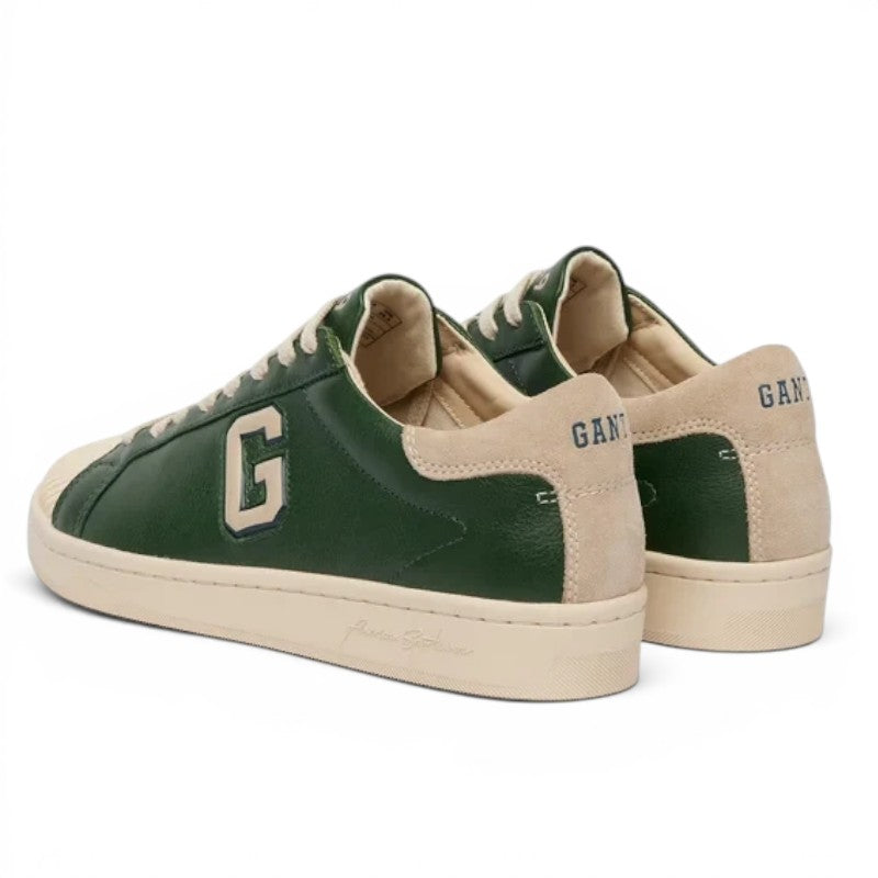 ShoeShop GANT dark green leather sneakers with beige suede heel tab and G logo detail