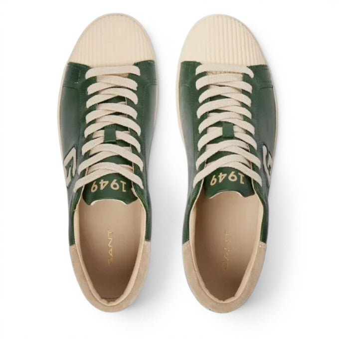 ShoeShop GANT dark green leather sneakers with cream ribbed toe caps and 1949 branding on the tongue