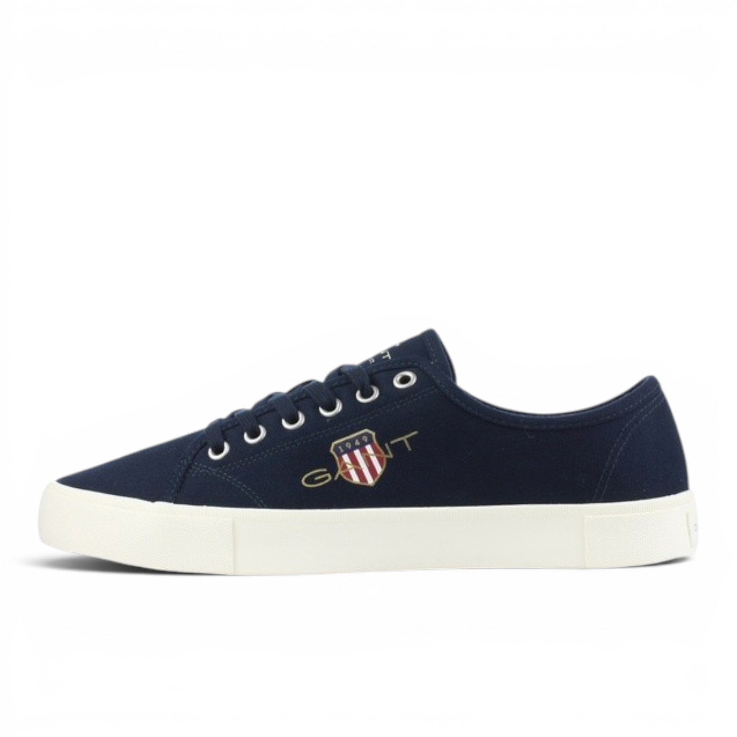 ShoeShop GANT navy blue canvas sneakers with white rubber sole and embroidered logo detail on the side