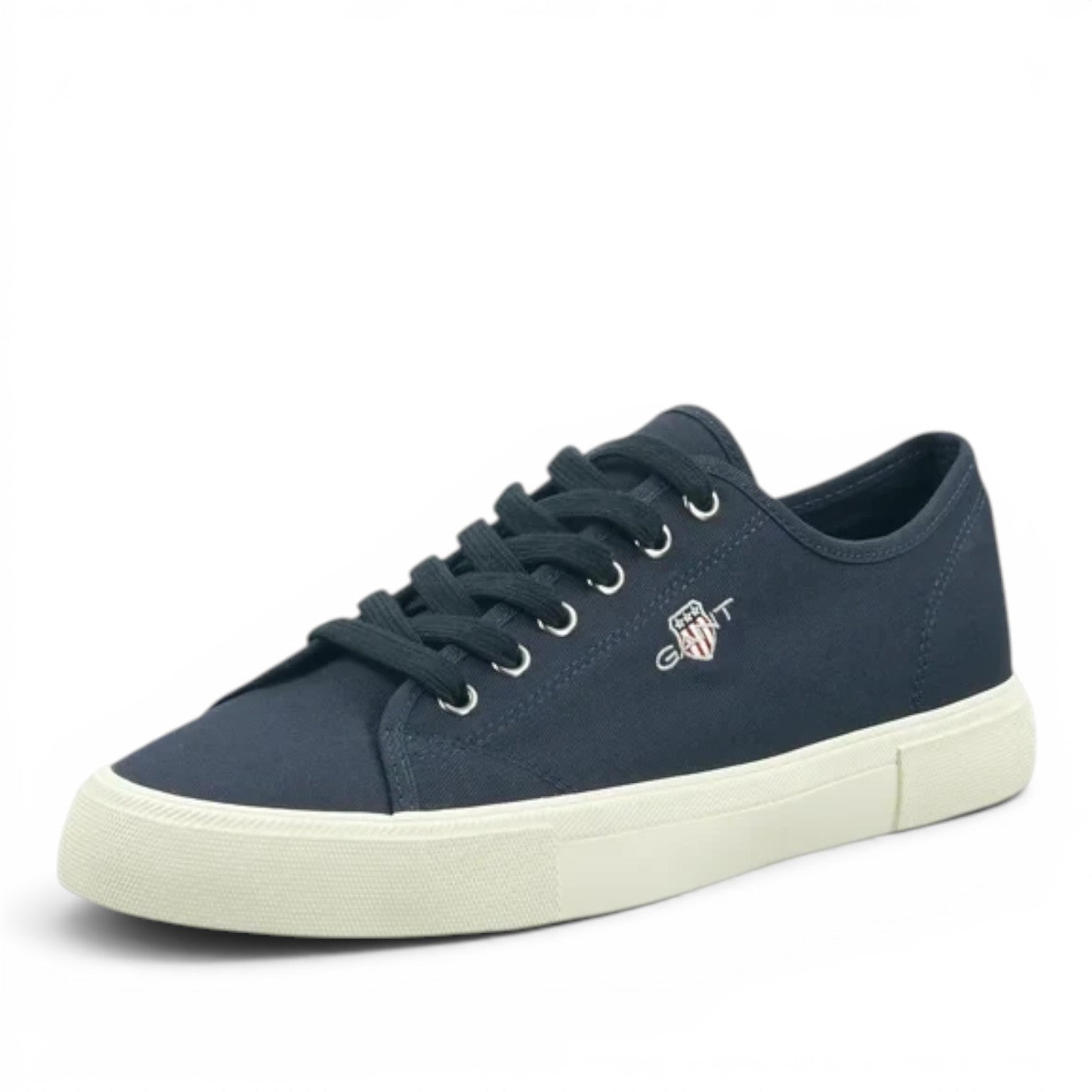 ShoeShop GANT navy blue canvas low-top sneakers with white rubber sole and embroidered logo