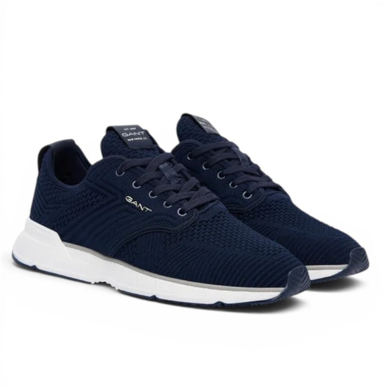 ShoeShop GANT navy blue knit sneakers with white cushioned soles and lace-up closure