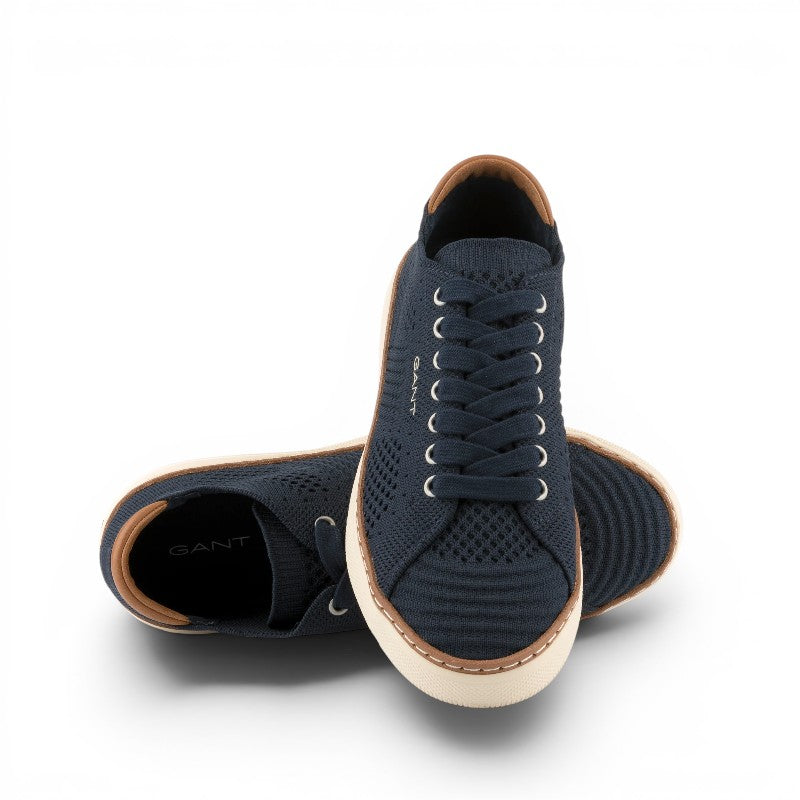 ShoeShop GANT navy blue knit sneakers with tan leather heel detail and white rubber sole